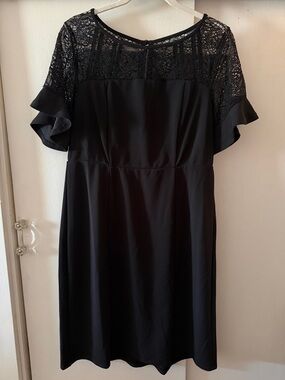 torrid Black Lace Yoke Midi Dress with Flutter Sleeves